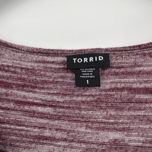 Torrid Women's Maroon Heathered Long Sleeve Top Size 1X Casual Stretch Comfort - Picture 4 of 8